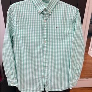Vineyard Vines Boys L (16)  Mint Checkered Button Down Shirt